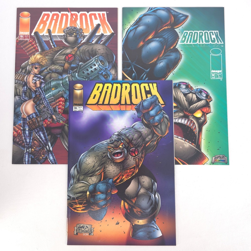 Image Comics Badrock 1A, 1B, 1C 1995 Rob Liefeld Eric Stephenson Alt Cover Nerd
